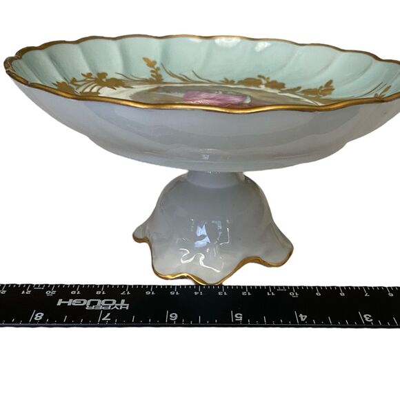 Vtg Limoges Signed Hand Painted Scene Footed Pedestal Candy Dish Courting Couple - Picture 16 of 16